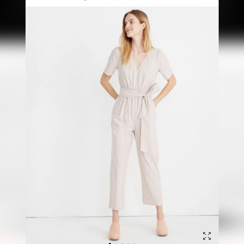 Madewell Puff Sleeve Tapered Jumpsuit Pastel Stripes